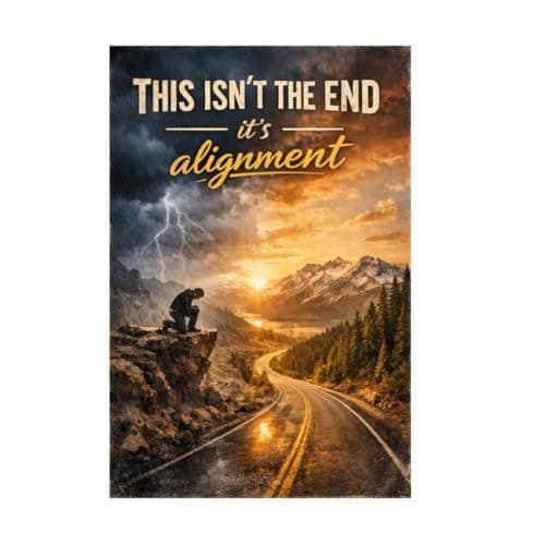 Vintage Tin Sign - This Isn’t the End, It’s Alignment – Motivational Metal Art Poster for Home, Office, Gym, Workshop – Inspirational Quote for Resilience & Growth – 8x12 Inch - Image 1