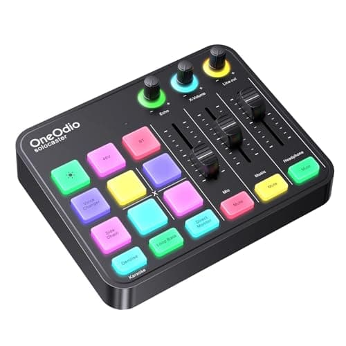 OneOdio Solocaster Gaming Audio Mixer - 5 Channel Interface with 48V Phantom Power, Bluetooth, RGB Lighting, 3.5mm/XLR/USB C, for Streaming/Podcast/Karaoke on PC, Mac, Mobile
