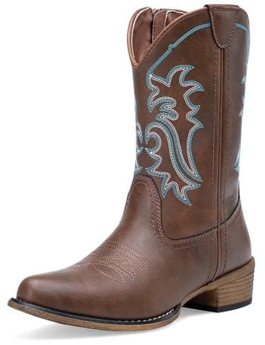 Jeossy Women's Whisky Cowboy Boots, Western Cowgirl Mid-Calf Pull on Round Toe Embroidered Country 9806 Boots with Zipper Size 8.5 (DJY9806 whisky 08.5) - Image 1