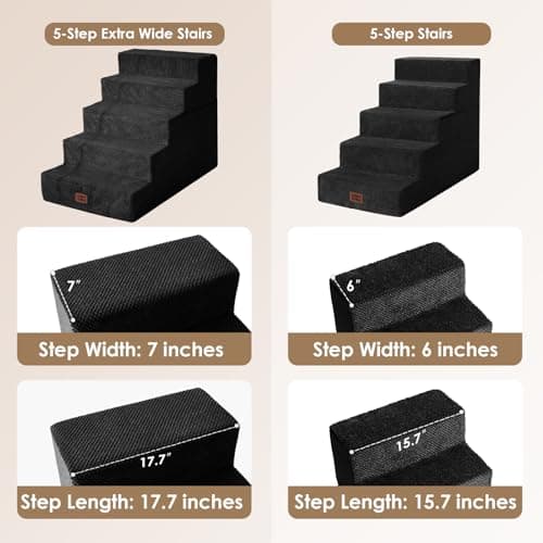 EHEYCIGA Dog Stairs for High Bed 25" H, 5-Step Extra Wide Dog Steps for Bed, Pet Steps for Small Dogs and Cats, Non-Slip Balanced Pet Ramp Indoor, Black - Thumbnail 2