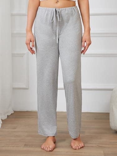 iChunhua Women's Long Sleep Pants Casual Drawstring Loose Sleepwear Cozy Soft Wide Leg Pants Grey M - Thumbnail 2