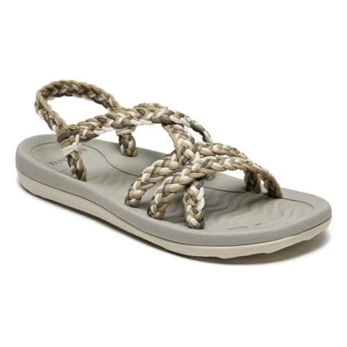 MEGNYA Comfortable Women's Walking Shoes with Rubber Sole, Fit Hand-Woven Supportive Strap Sandals, Outdoor Wadable Slide Sandals for Summer Beach Boating Yellow Brown Size 8 - Image 1