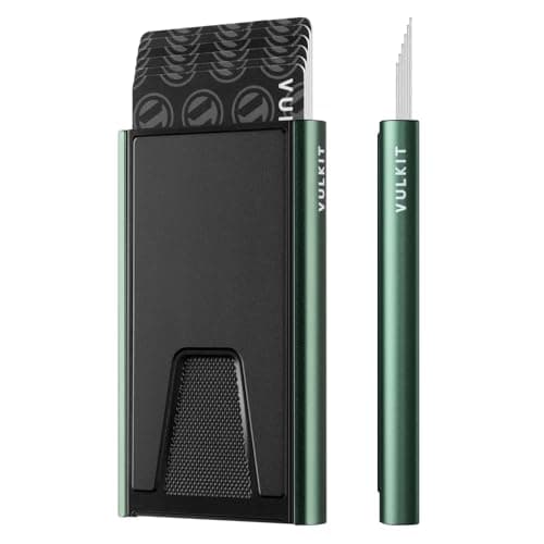 VULKIT Slim Minimalist Card Wallet, Aluminum POP UP Credit Card Holder RFID Blocking, Green - Image 1