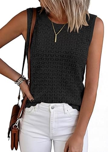 KIRUNDO Sweater Vest Women Crochet Tank Tops 2026 Spring Summer Sleeveless Knit Pullover Beach Cover Up Vacation Outfits (Black, Small) - Image 1