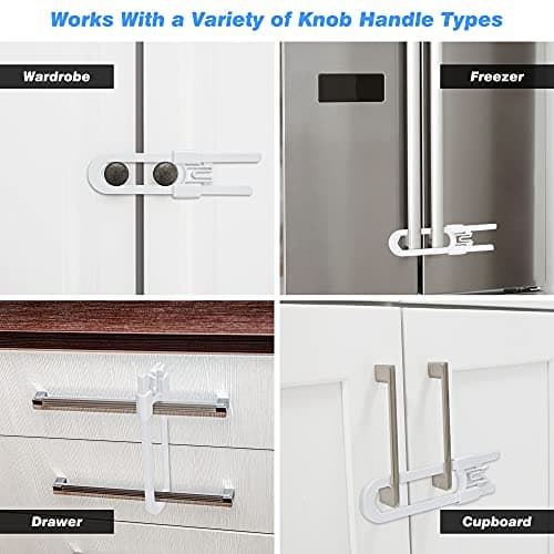 Vmaisi Baby Sliding Cabinet Locks - Adjustable U Shaped Child Safety Locks for Cabinets with Handles or Knobs, Childproof Latches for Kitchen Bathroom Storage Cupboards 4 Pack - Thumbnail 6