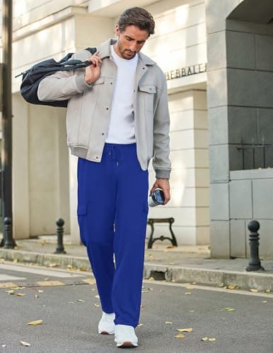 Deyeek Mens Sweat Pants Cargo Sweats for Men Baggy Cargo Sweatpants Open Bottom Gym Joggers Men's Athletic Pants with Pockets Dark Blue - Thumbnail 6