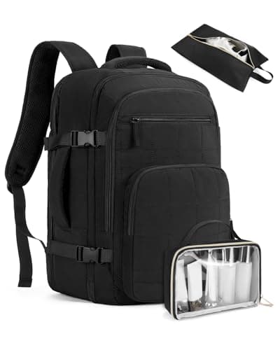 Telena Travel Backpack Carry on Flight Approved, 17.3 inch Laptop Quilted College Bookbag Personal Item Travel Bags for Women Black - Image 1