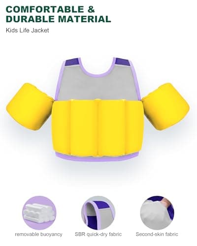 AEOCOO Toddler Swim Vest 20-30-50-70 Pounds, Kids Pool Floaties for 1-2-3-5-7-9 Years Old, Comfortable Wear Bright Float Jacket with Water Ring, Unpadded Side for Arm Comfort, Boys, Girls, Purple - Thumbnail 3