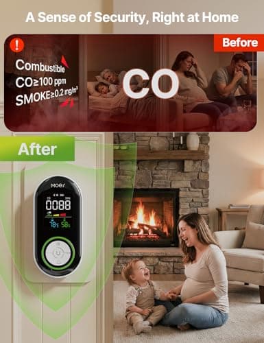 MOES 4-in-1 Smoke and Carbon Monoxide Detector, Plug-in Combination CO Smoke Alarm with Temp & Humidity, Battery Backup, Dual Sound Light Alert, Color LCD Display for Home, RV, Gadgets - Thumbnail 2