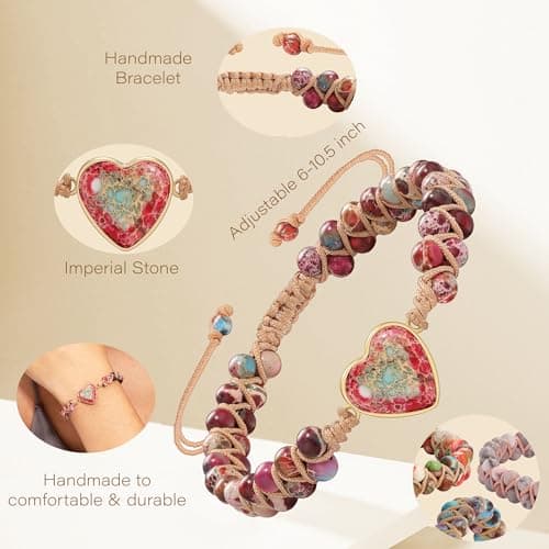 Sistble Mothers Day Gifts for Grandma, Grandma Christmas Gifts, Birthday Gift from Granddaughter Grandson Retirement Gift for Women Love Jasper Beaded Bracelets Handmade Jewelry for Grandmother - Thumbnail 4