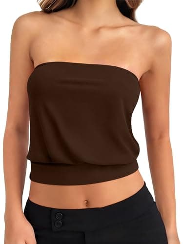 ANRABESS Tube Tops for Women Bandeau Strapless Cropped Banded Hem 2026 Summer Clothes Brown XX-Large - Image 1