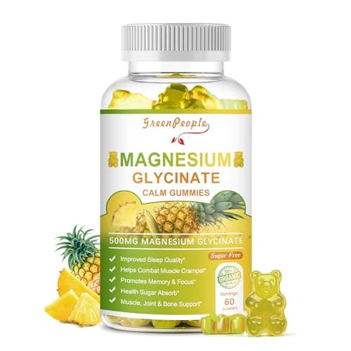 GREENPEOPLE Magnesium Glycinate Gummies with Citrate 1000mg, Taurate & Matale - Sugar Free - Magnesium Potassium Supplement with Vitamin D, K2 for Calm Mood & Zzz Support - 60 Pineapple Gummies