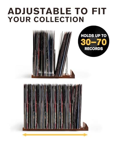 Vosturdy Expandable Vinyl Record Storage, 30-70 LPs Now Playing Record Holder, Wood Vinyl Album Storage Rack for LP Records/Magazines/Music Lovers - Thumbnail 3
