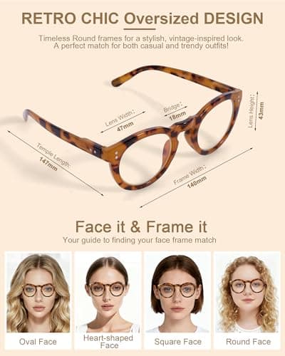 Bossace 2 Pack Round Blue Light Glasses for Women, TR90 Computer Glasses with Spring Hinge for All-Day Comfort, Anti UV Glare & Eyestrain - Thumbnail 2