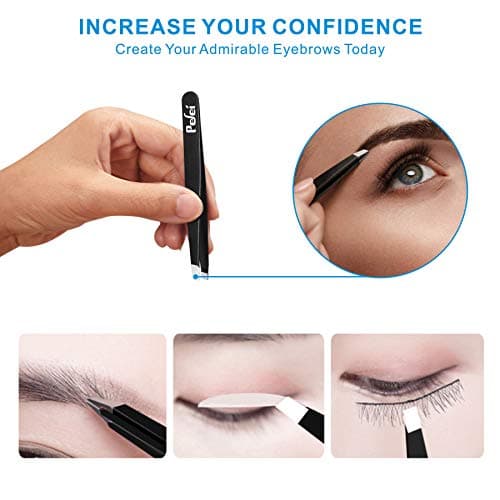 Pefei Tweezers Set - Professional Stainless Steel Tweezers for Eyebrows - Great Precision for Facial Hair, Splinter and Ingrown Hair Removal (Black) - Thumbnail 2
