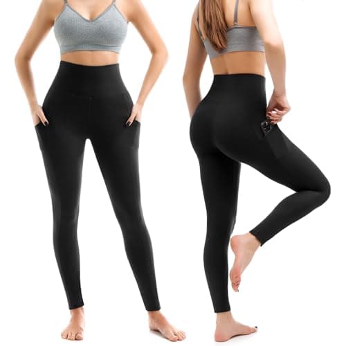 Leafigure 2 Packs Leggings with Pockets for Women, High Waisted Tummy Control Workout Leggings for Gym Black/Army Green XXL - Thumbnail 2