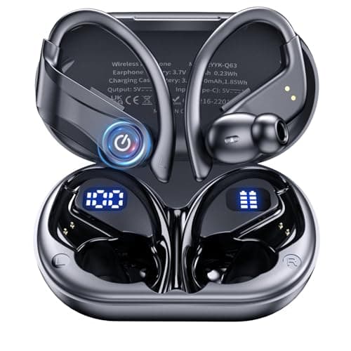 Mosyxe Earbuds Wireless Earbuds 120H Playback Bluetooth 5.4 Headphones IPX7 Waterproof Stereo Bass Over-Ear Headphones with Earhooks Microphone LED Battery Display for Sports Running Workouts