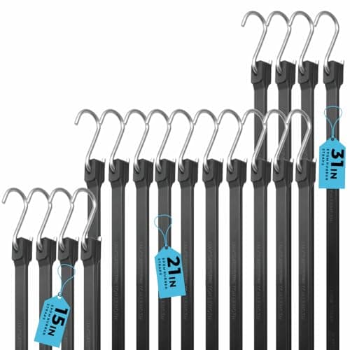 XSTRAP STANDARD 20 Pack Multiple Size Natural Rubber Tarp Bungee Straps Tie Down Cords with S Hooks Heavy Duty Ideal EPDM Bungee Cords for Outdoor, Tarp Covers, Canvas Canopies and Cargo - Image 1