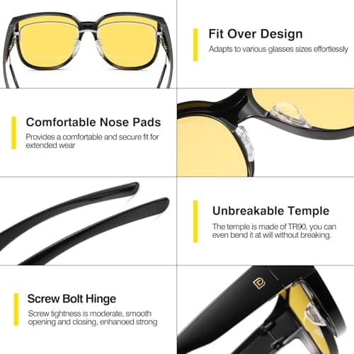 DUCO Night Driving Glasses Women Fit Over Glasses Night Vision Goggles Light Weight TR90 Frame Anti Glare Lens (A-Black Frame Night Vision Lens) - Thumbnail 4