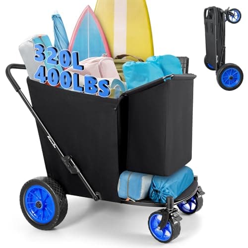 KEDSUM Beach Wagon with Big Wheels for Sand, 400LBS Heavy Duty Beach Cart with 12" All Terrain Rubber Wheels, 320L Large Capacity Collapsible Wagon for Garden Sports Camping Outdoor Activities - Image 1
