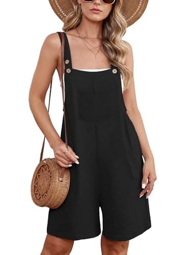 Moodclo Women's Summer Rompers Black Large Casual Adjustable Loose Short Overalls with Pockets Jumpsuits For Women 2025 Beach Vacation Outfits - Image 1