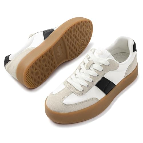 Rihero Platform Sneakers for Women Comfortable Tennis Walking Shoes Summer Retro Fashion Sneakers White Black Size 8 - Thumbnail 6