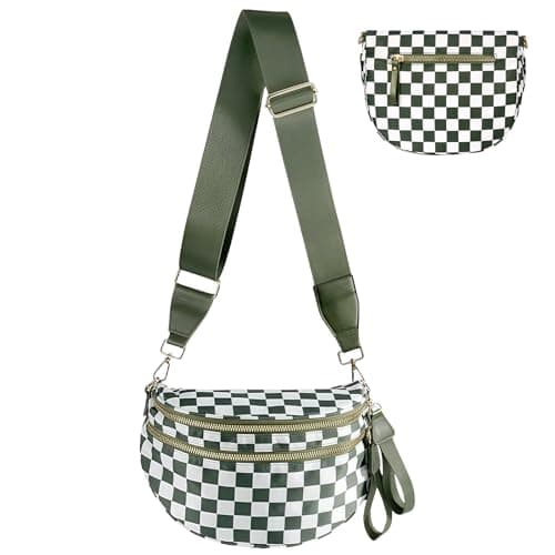 Checkered Crossbody Bag Bum Bags for Women Nylon Checkered Purse Large Fanny Packs Sling Bag Handbag Cross Body Bags - Image 1