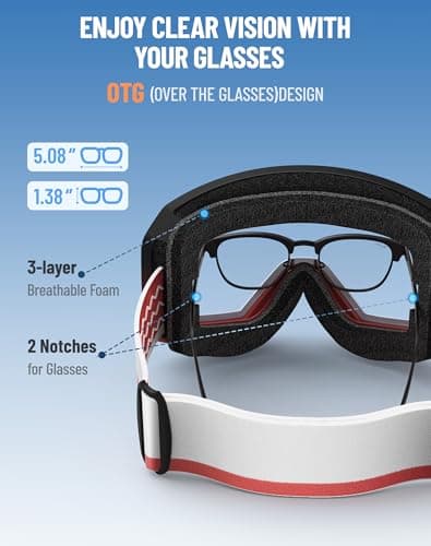 Innerking Ski Goggles Men Women- OTG Snow Snowboard Skiing Goggles HD28 Anti Fog Snow Sports Goggles- 100% UV400 Protection Snowboarding Goggles - Thumbnail 5