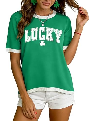 PICKID St Patricks Day Shirts for Women: Lucky Irish Shamrock Graphic T Shirt St Paddys Day Tee Tops - Image 1