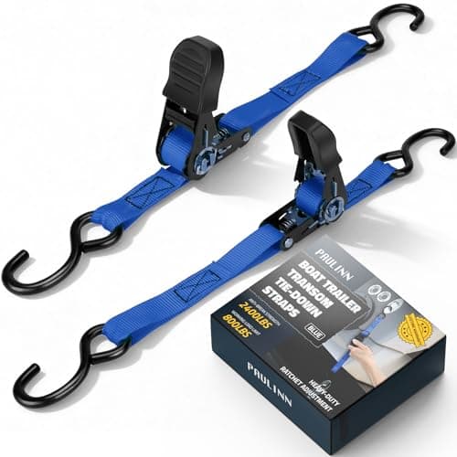 PAULINN Boat Trailer Tie-Downs Straps 1 Inch x 4 FT, 2400 LBS Heavy Duty Adjustable Transom Tie Down Straps Ratchet w/Quick Release Buckle & Anti-Scratch Hooks, for Trailer Marine Jet Ski Pontoon - Image 1
