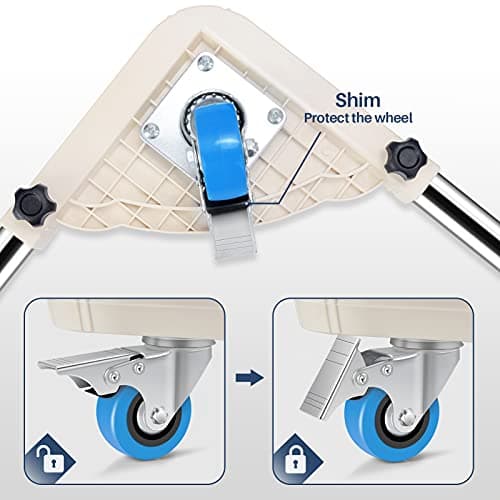 SPACECARE Mini Fridge Stand Mobile Roller, Adjustable Furniture Dolly with 4 Locking Wheels, Heavy Duty Washing Machine Base, Universal Appliance Pedestal for Dryer and Refrigerator- Off White - Thumbnail 4