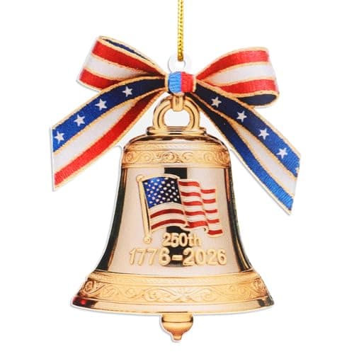 USA 250th Anniversary Bell Ornament, 2D Acrylic 1776 2026 Liberty Bell American Flag Decorations, America 250 Years Christmas Tree Ornaments for US Citizens - Image 1