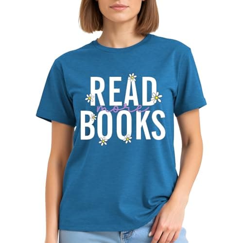 Reading Teacher Shirt Women-Cute Read More Books Short Sleeve Library Book Lovers Daisy Tee Tops - Thumbnail 2