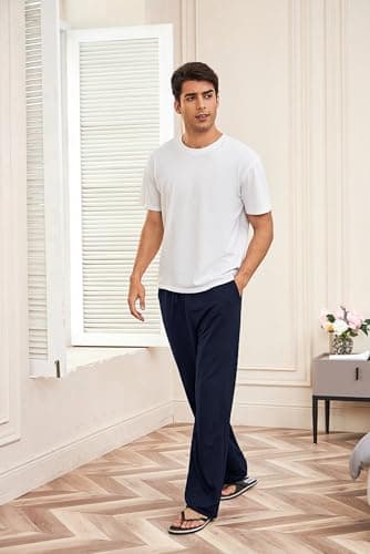 Deyeek Men's Loose Fit Sweatpants Open Bottom Mens Baggy Sweat Pants Wide Leg Joggers Pants with Pockets Navy Sweatpants Men - Thumbnail 3