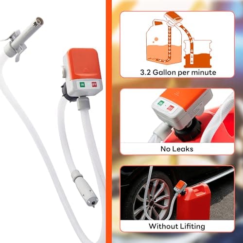 Fuel Transfer Pump with Auto-Stop Sensor Battery Powered,3 Tank Adapter, Cordless Battery Siphon Pump for Gasoline, Diesel, Kerosene – Ideal for Vehicles, Lawn Mowers - Thumbnail 4