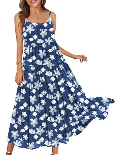 BOHOWE Summer Casual Loose Spaghetti Strap Dresses for Women Boho Maxi Sleeveless Dress Beach Vacation Floral Flowy Sundress (Flower 006,H12,S) - Image 1