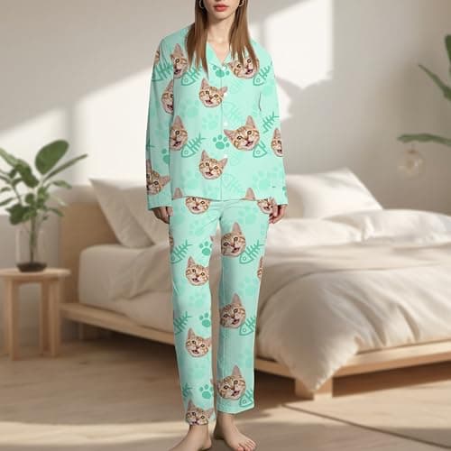 thobac Personalization Pajama｜ Custom Pajamas for men and women Set for family PJs, gifts, Photos cats&dog, Christmas. (Cat) - Thumbnail 2