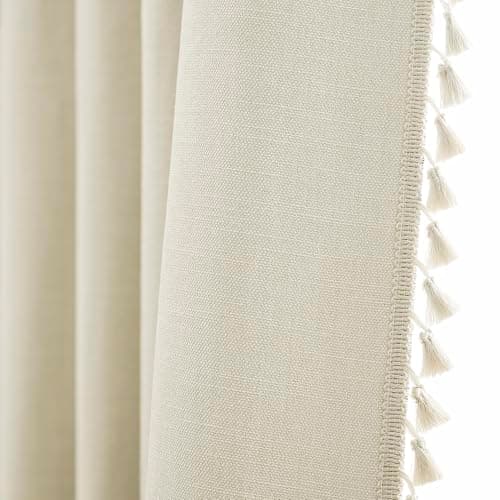 Linen Blackout Curtains for Living Room 84 Inches Long Boho Black Out Curtains for Bedroom Thermal Insulated Light Blocking Drapes 2 Panels Set Noise Reduction Curtain - Image 1