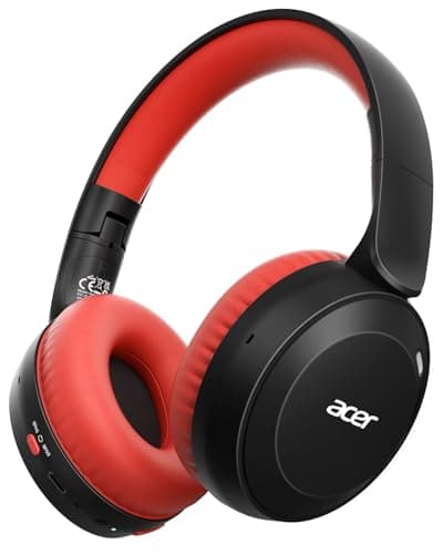 acer Kids Bluetooth Headphones, 85/94dB Volume Limiter, Foldable Wireless Over-Ear Headphones for iPad, Travel, 60H Playtime, Bluetooth 6.0, Built-in Mic, Black Red, OHR668 - Image 1