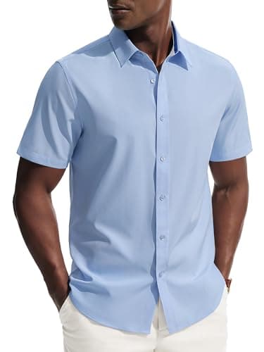 PJ PAUL JONES Mens Dress Shirts Short Sleeve Button Up Shirt Wrinkle Free Business Casual Shirts for Men Summer Work Office Wedding Blue - Image 1