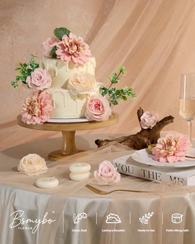 BSMYBO Artificial Pink Flowers Fake Roses Peony Dahlia Combo Box Set Gradient Blush Pink Flowers Leaf with Stems for DIY Wedding Bouquets Table Centerpieces Baby Shower Bridal Party Home Decorations - Thumbnail 4