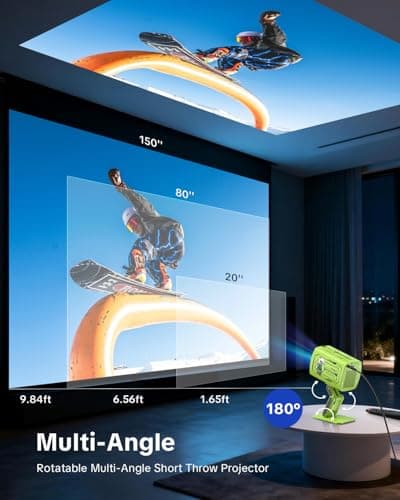 W & O Mini Projector with Wifi and Bluetooth,Built-in Apps,Short Throw Projector with Type-C Power Input & Built-In Speaker for Bedroom,Outdoor,180°Rotatable,Focus Dial,Keystone Correction (Green) - Thumbnail 6