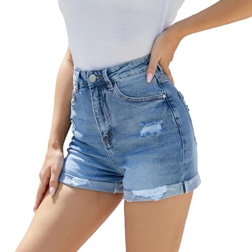 VIPONES Jean Shorts Womens High Waisted Stretch Summer Shorts for Women Trendy 2026 Outfits Casual Frayed Denim Shorts(186,4) - Thumbnail 6