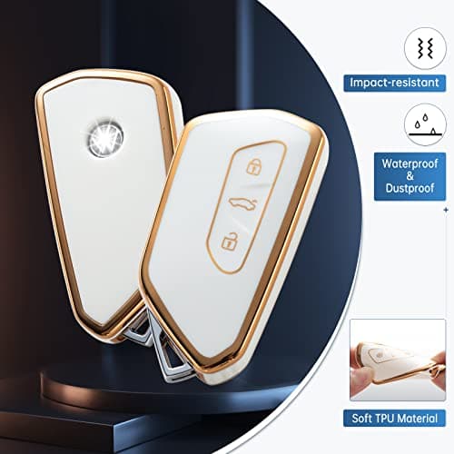 RUABIBAN Key Fob Cover Compatible with VW Volkswagen, Key Case Protection Shell Fit for Golf 8 ID4 Seat Leon MK 4 Skoda Octavia Smart Key - Thumbnail 3