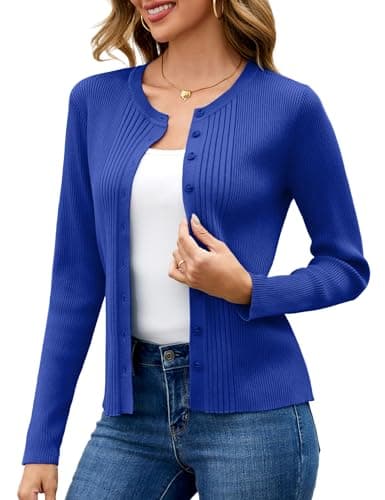 Totatuit Women's Fall Lightweight Cardigan Button Down Long Sleeve 2025 Classic Crew Neck Soft Light Sweater Tops Dark Blue XX-Large - Thumbnail 2