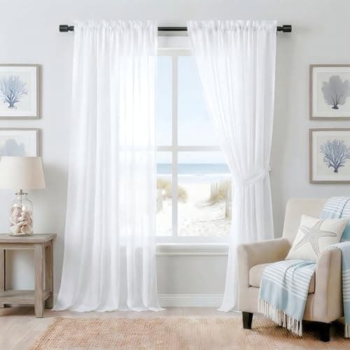 NICETOWN 2 Panels Non-See-Through Privacy Sheer Curtains 102 Inches Long, Light Filtering Rod Pocket Window Treatment Luxury Drapes for Living Room, Dining Room, Pure White, W52 x L102 in - Image 1