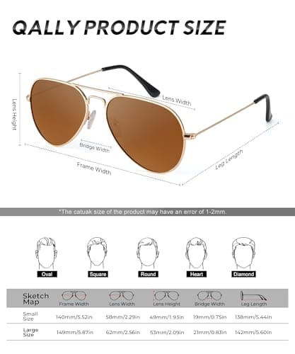 QALLY Aviator Sunglasses Polarized Sun-Glasses: Aviators Sunglasses for Men Women with UV Protection for Driving - Thumbnail 3