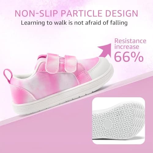 STQ KIDS Wide Toe Box Toddler Barefoot Shoes Girls Sneakers Lightweight Kid Tennis Shoes Non-Slip Zero Drop First Walking Shoe for School Sports Tie-Dye Pink Infant Size 4 - Thumbnail 6
