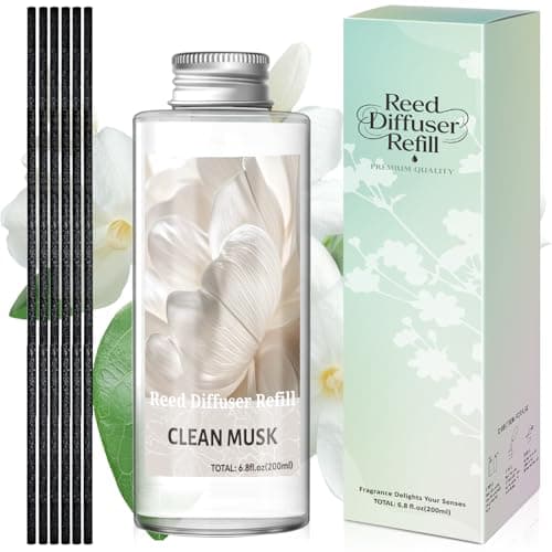 STRN Reed Diffuser Oil Refill, Clean Musk Scented Diffuser Oil Refills with 6 Reed Sticks 200ML(6.8fl.oz), Room Fresheners for Home, Long-Lasting Fragrance for Living Room, Bedroom, Office, Home Décor - Image 1