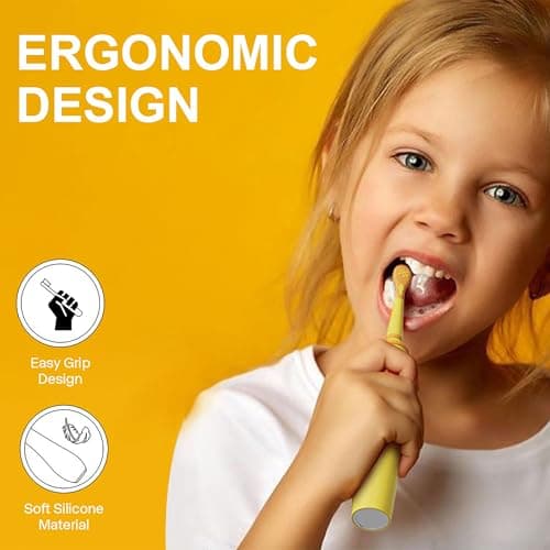 KIWIBIRD Kids Electric Toothbrush for Ages 3–10, Toddler Sonic Toothbrush with 4 Modes & Soft Silicone Bristles, 2-Min Timer Pressure Sensor, 45-Day Rechargeable Battery, Waterproof (Yellow) - Thumbnail 6